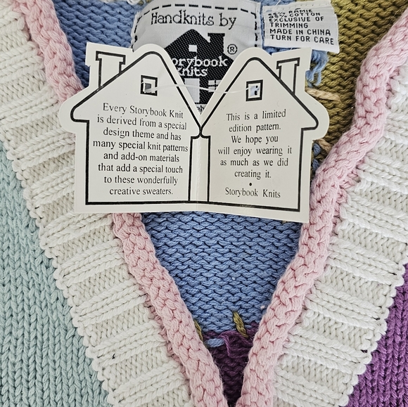 NWT Vtg Storybook Knits Butterfly & Floral Patchwork Sweater Cardigan Size L 90s - Picture 6 of 16